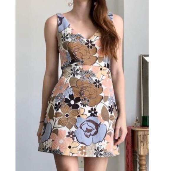 Zara Jacquard Mini Dress Floral Print Small - Picture 1 of 16
